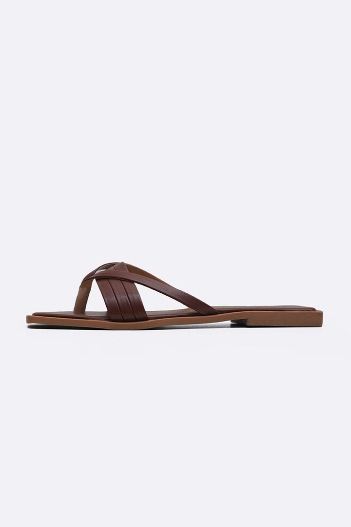 DARK BROWN LUCCA STRAPPY SLIDES