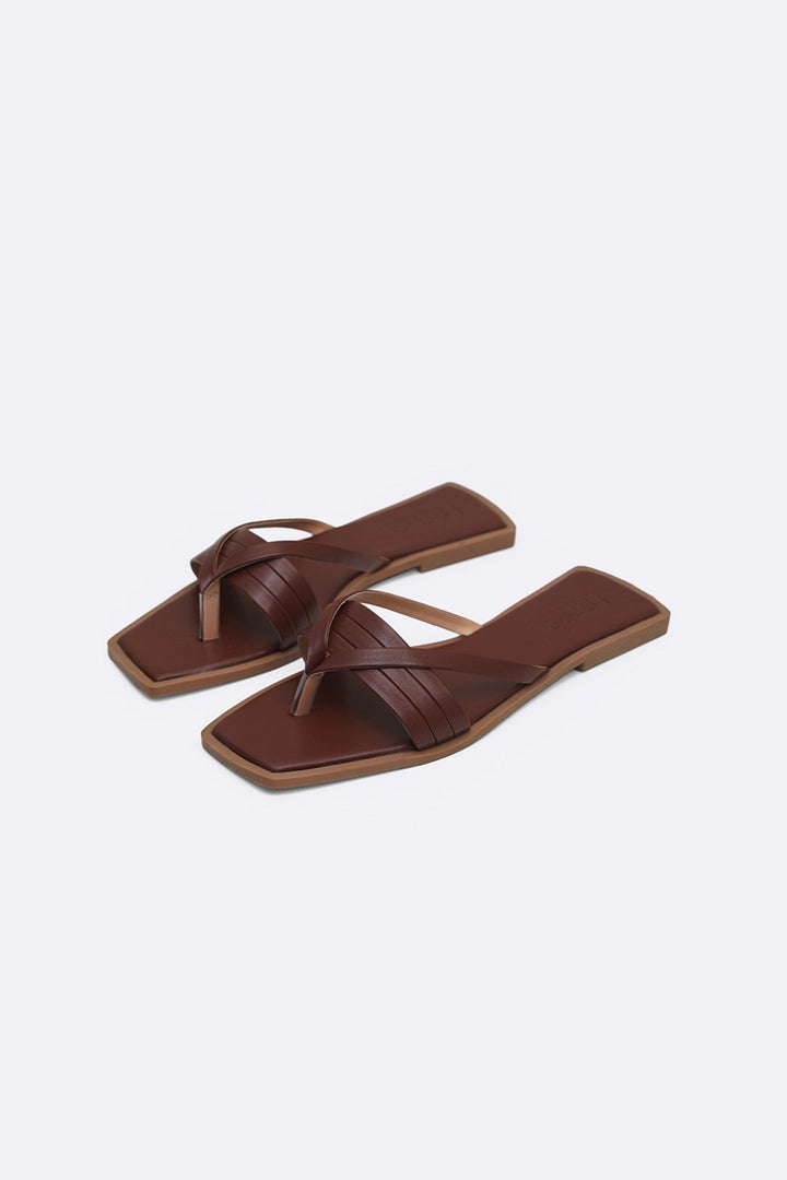 DARK BROWN LUCCA STRAPPY SLIDES