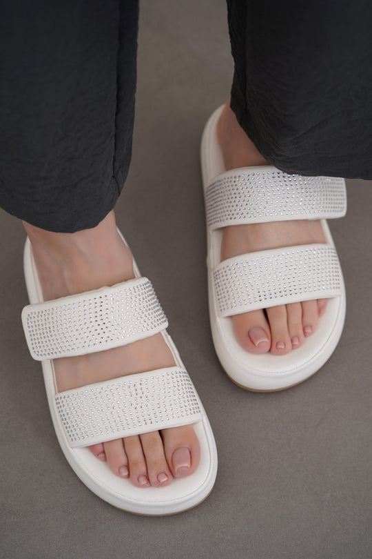 WHITE SPARKLE MAMA SLIDES