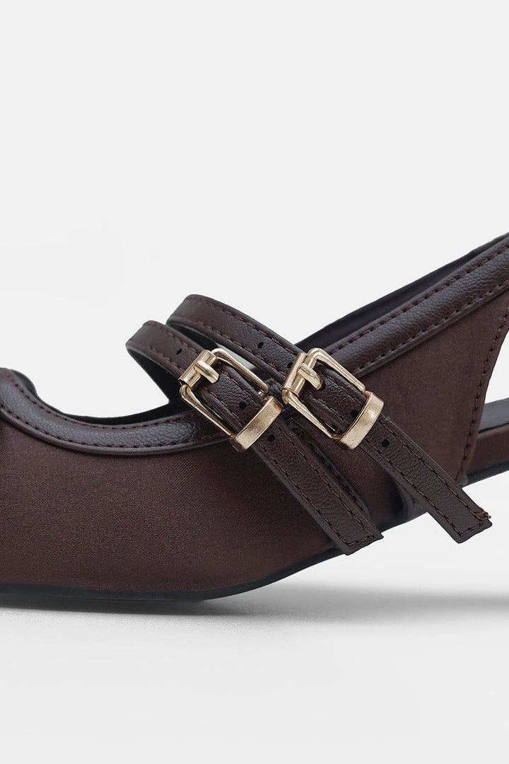 COFFEE-SATIN BALLERINA HEELS
