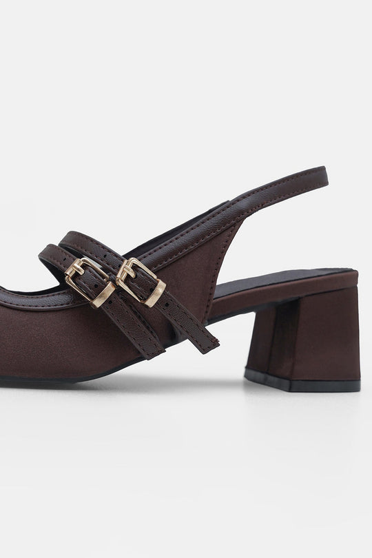 COFFEE-SATIN BALLERINA HEELS
