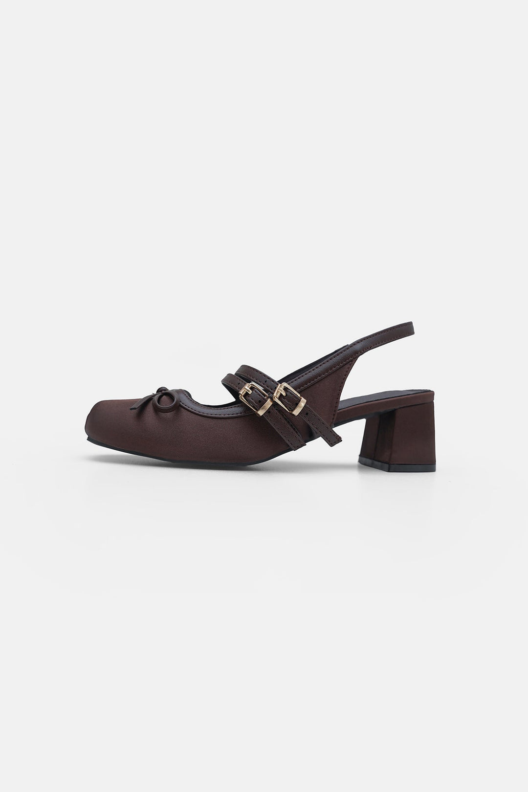 COFFEE-SATIN BALLERINA HEELS