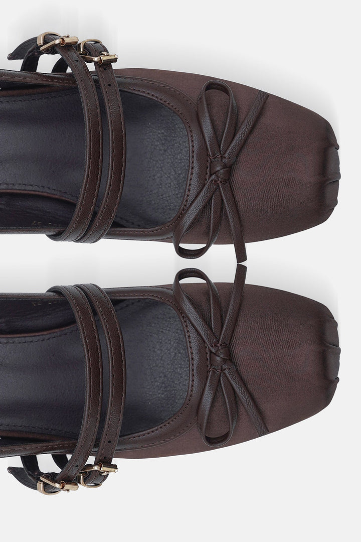 COFFEE-SATIN BALLERINA HEELS