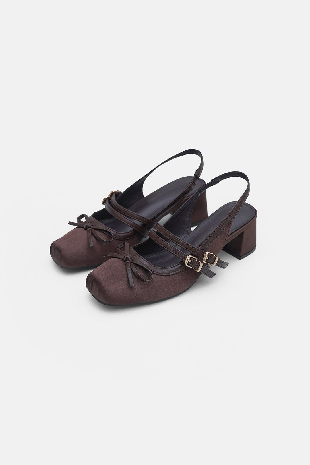 COFFEE-SATIN BALLERINA HEELS