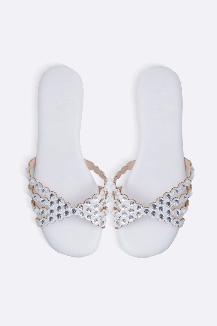 WHITE CUSHIONY PARTY SLIDES