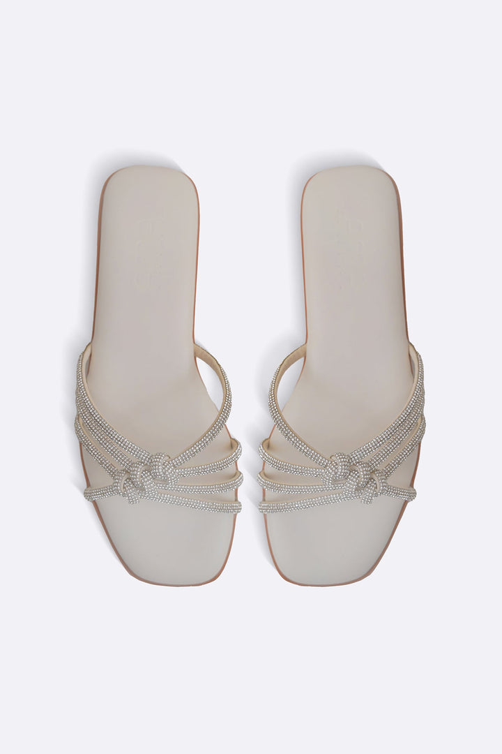OFF WHITE CRYSTAL KNOT SLIDES