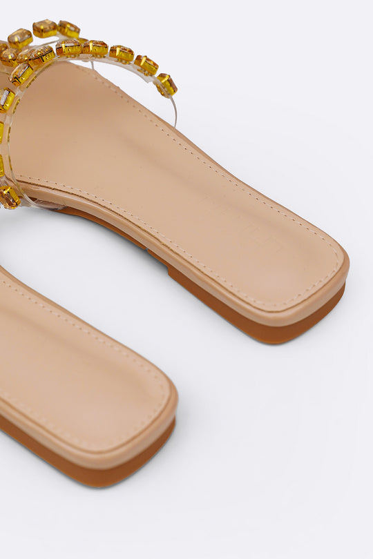 BEIGE SIA STUDDED SLIDES