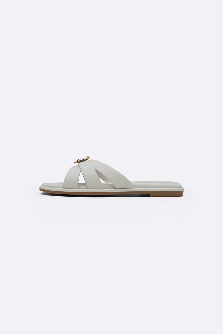 WHITE JOVIE STUD SLIDES