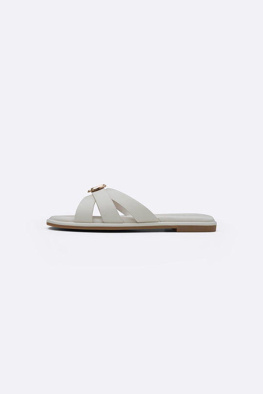 WHITE JOVIE STUD SLIDES