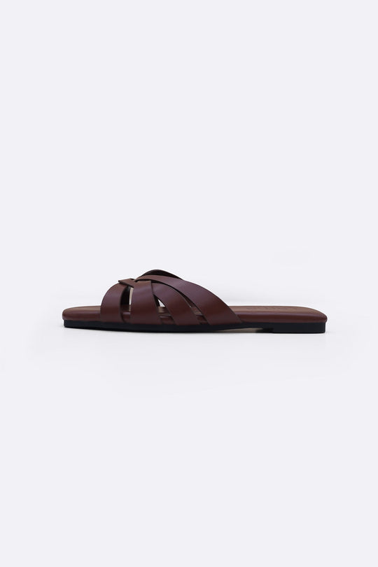 BROWN MOLDOVA STRAPPY SLIDES