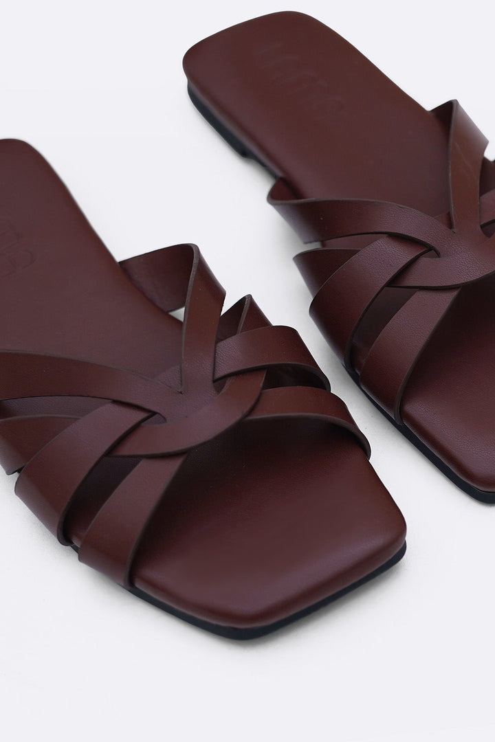 BROWN MOLDOVA STRAPPY SLIDES