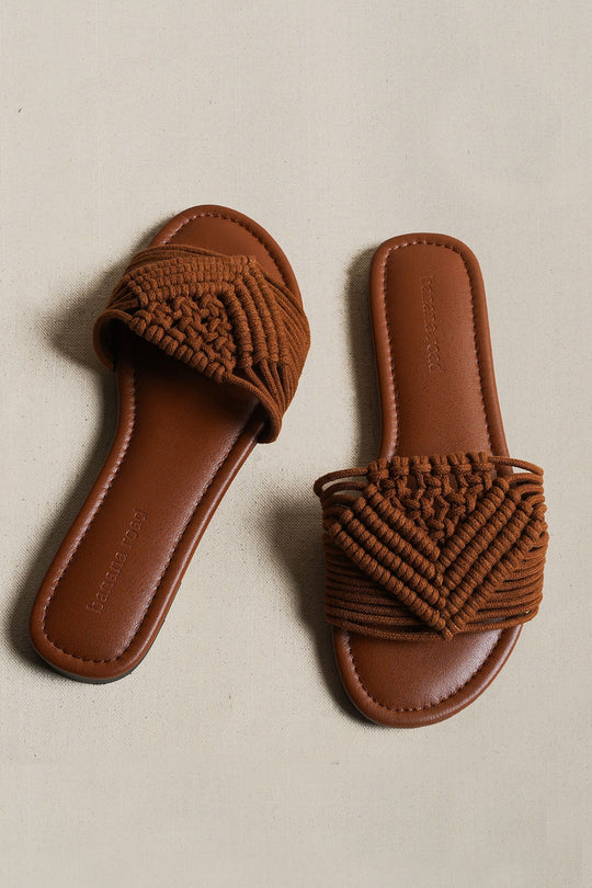 TAN SANTORINI WOVEN SLIDES