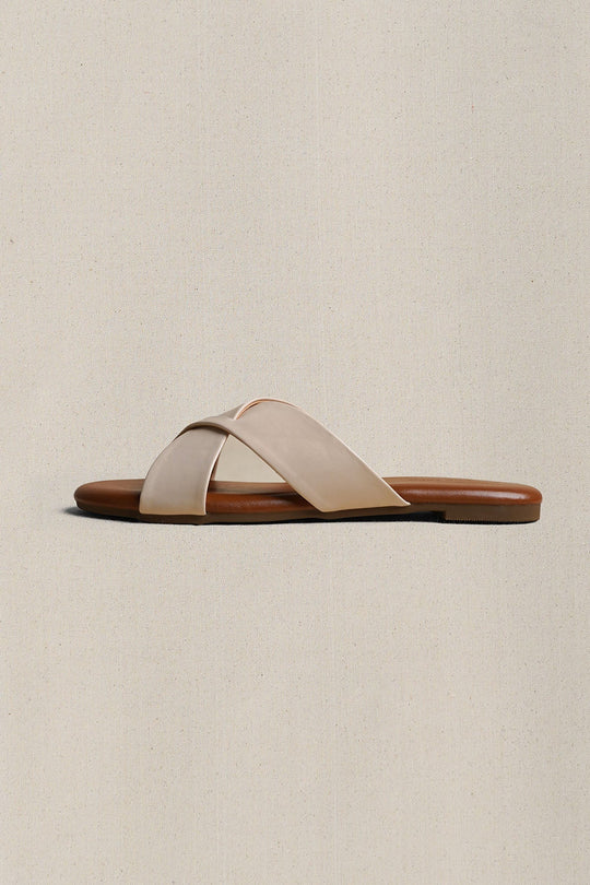 OFF WHITE CROSS STRAP SLIDES