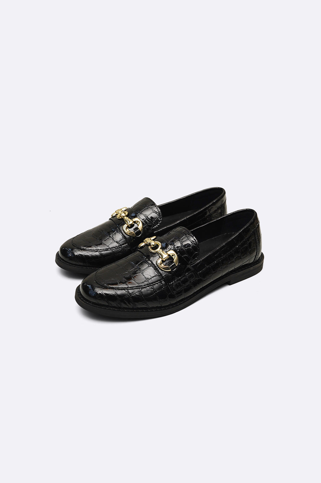 BLACK BUCKLED LEATHER LOAFERS
