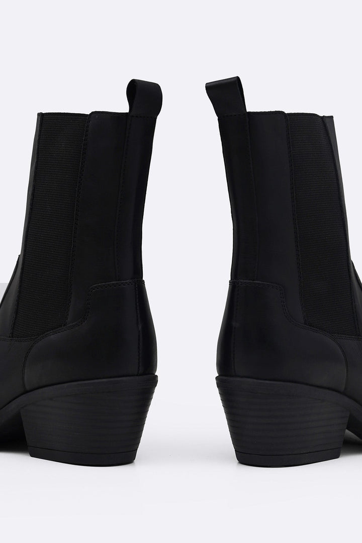 BLACK LEATHER WESTERN BOOTS