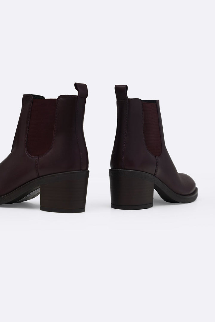 BURGUNDY BLOCK LEATHER BOOTS