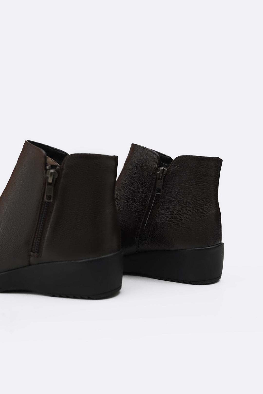 DARK BROWN COMFY LEATHER WEDGE BOOTS