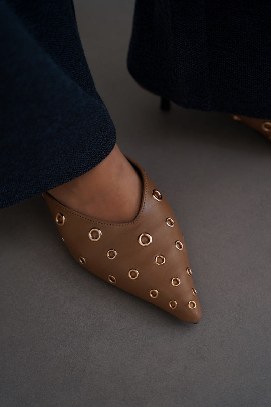 TAUPE REBEL RIVETS HEELS