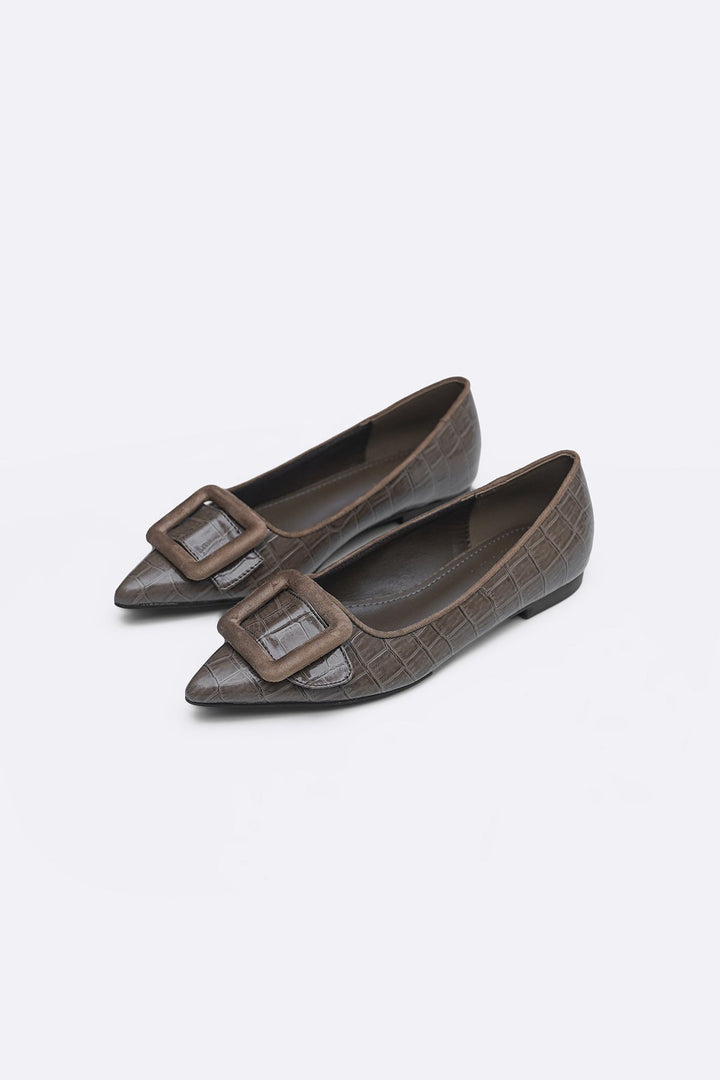 TAUPE SEINE BUCKLE PUMPS