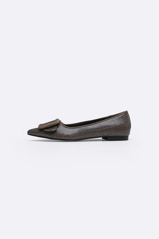 TAUPE SEINE BUCKLE PUMPS
