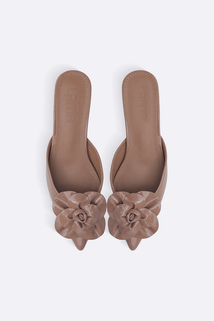 TAUPE FLOWER MINI HEELS
