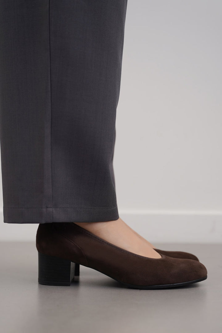 DARK BROWN LEATHER BLOCK HEELS