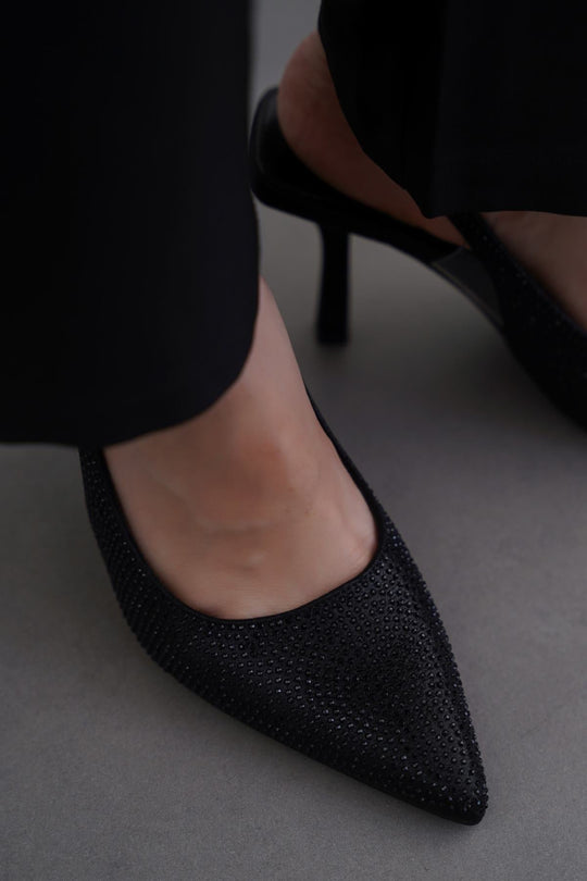 BLACK CRYSTAL SPRAY HEELS