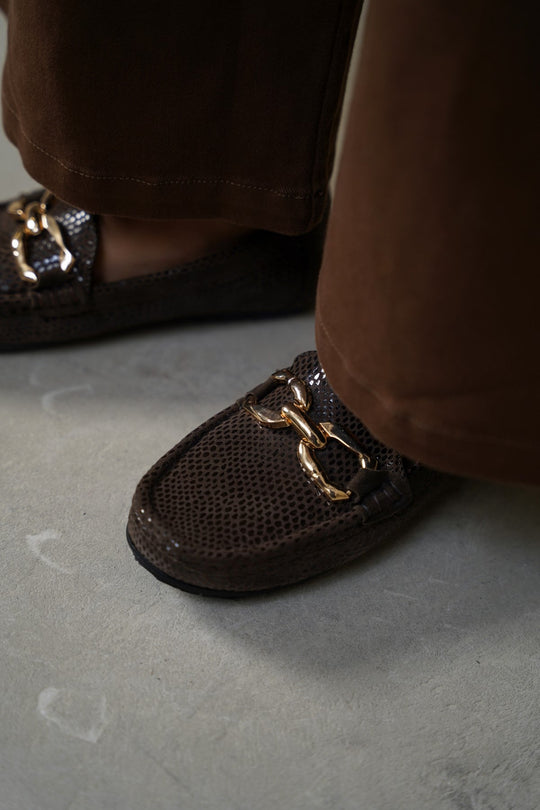 DARK BROWN METAL LEATHER LOAFERS