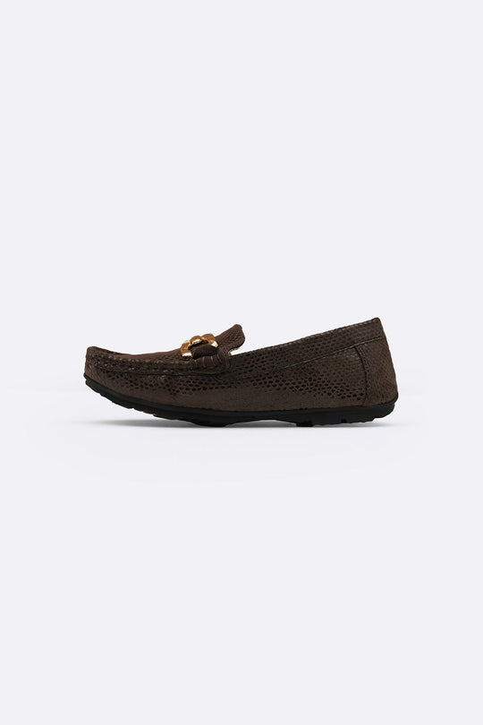 DARK BROWN METAL LEATHER LOAFERS