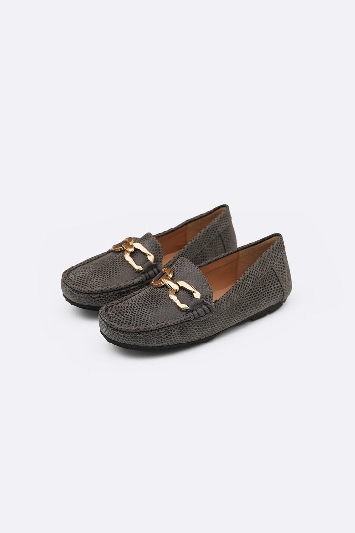 GREY METAL LEATHER LOAFERS