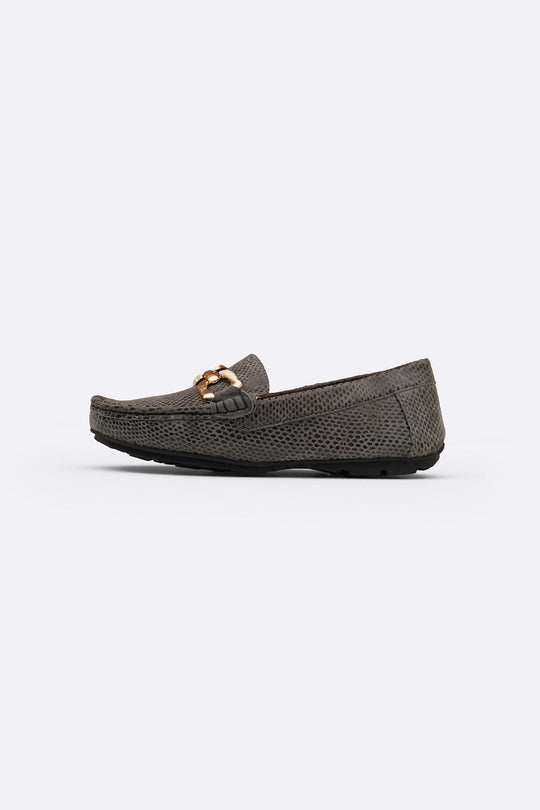 GREY METAL LEATHER LOAFERS