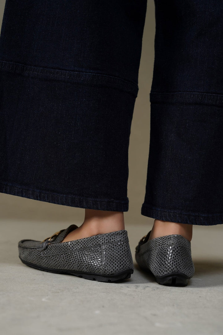GREY METAL LEATHER LOAFERS