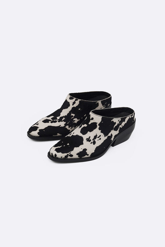 BLACK COW LEATHER BOOT MULES