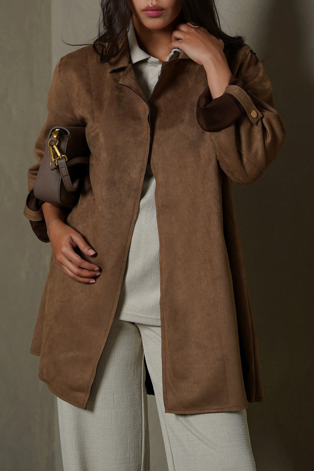 COFFEE SUEDE MID COAT