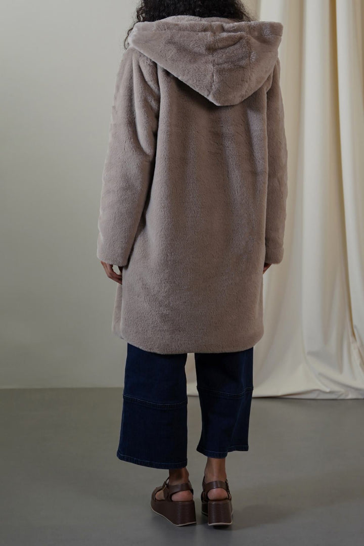 KHAKI LONG FUR JACKET