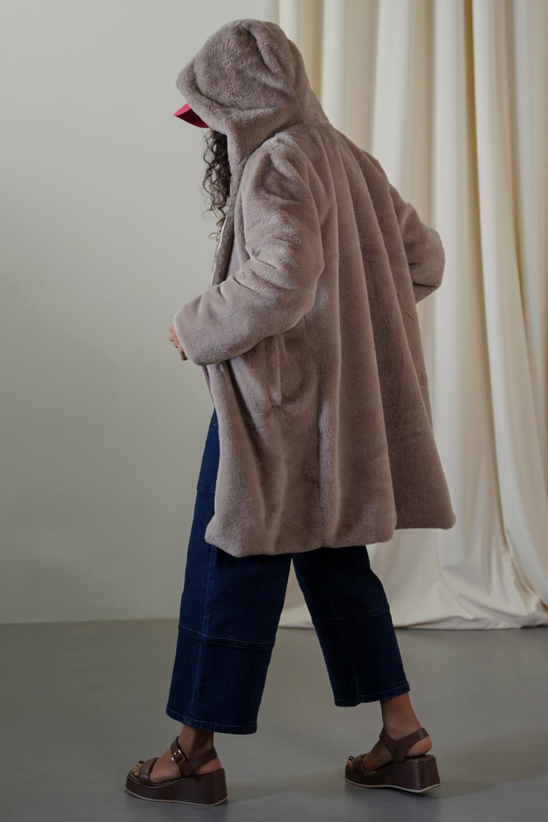 KHAKI LONG FUR JACKET