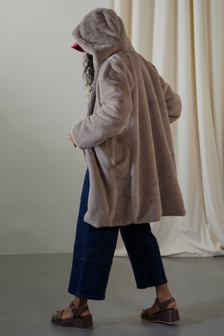 KHAKI LONG FUR JACKET