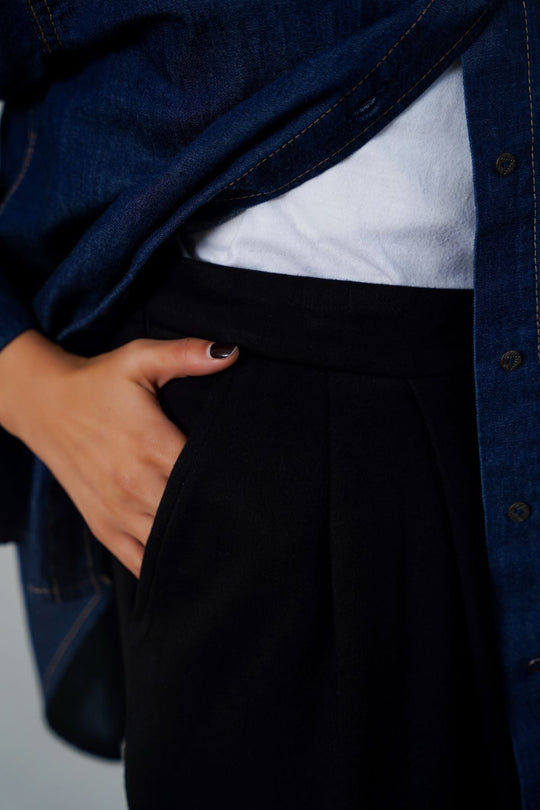 BLACK SOFT-KNIT STRAIGHT TROUSERS