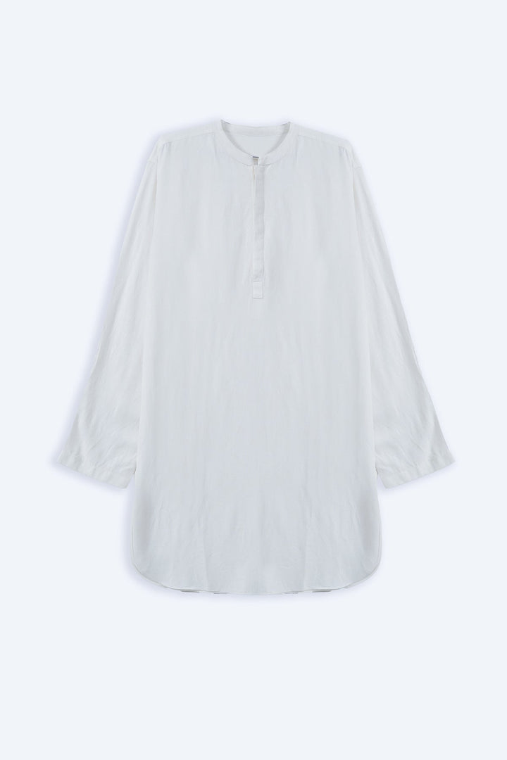 WHITE LINEN BLEND LONG SHIRT