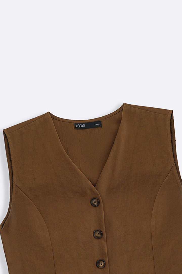 BROWN CASUAL COTTON MIX VEST